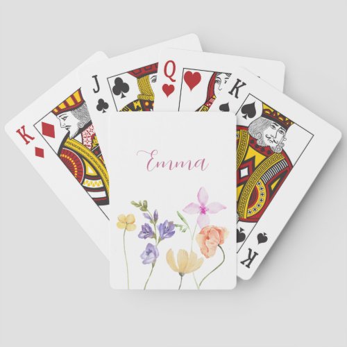 Watercolor Name Wildflower Minimalistic Boho Poker Cards
