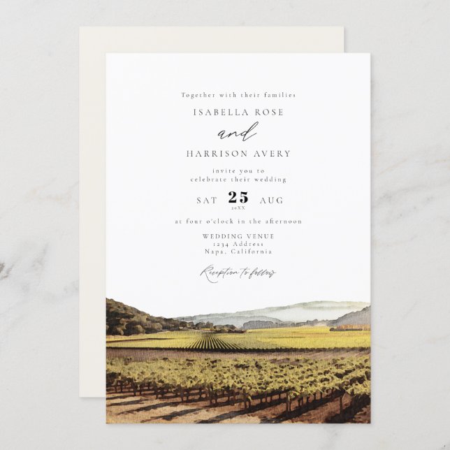 Watercolor Napa Valley Sonoma California Wedding Invitation (Front/Back)