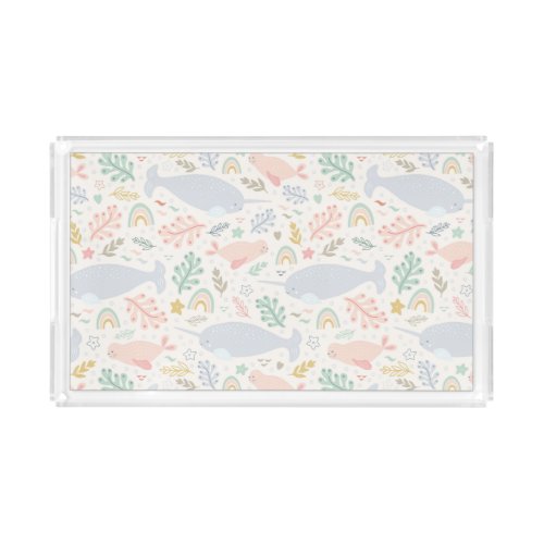 Watercolor Narwhal  Seal Pattern Acrylic Tray