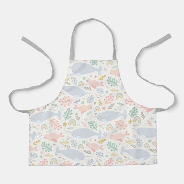 Watercolor Narwhal & Seal Pattern Apron (Front)