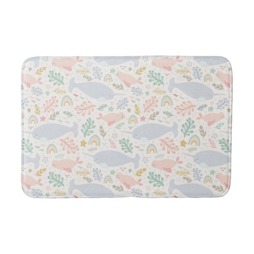 Watercolor Narwhal  Seal Pattern Bath Mat