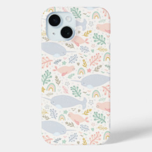 Watercolor Narwhal & Seal Pattern iPhone 15 Case
