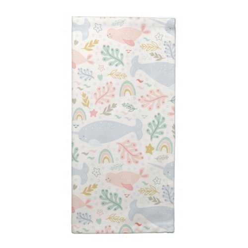 Watercolor Narwhal  Seal Pattern Cloth Napkin