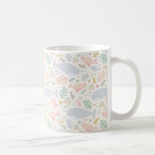 Watercolor Narwhal  Seal Pattern Coffee Mug