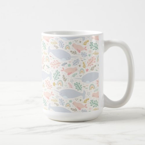 Watercolor Narwhal  Seal Pattern Coffee Mug
