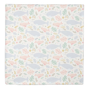 Watercolor Narwhal & Seal Pattern Duvet Cover
