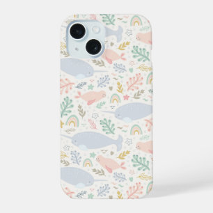 Watercolor Narwhal & Seal Pattern iPhone 15 Case