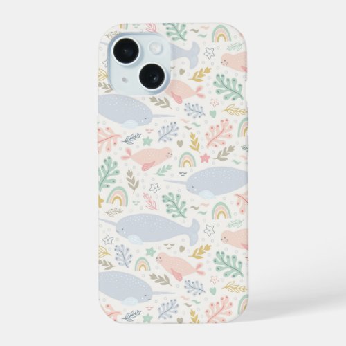 Watercolor Narwhal  Seal Pattern iPhone 15 Case