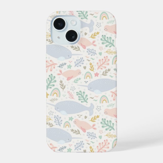 Watercolor Narwhal & Seal Pattern Iphone Case (Back)