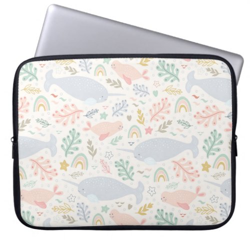 Watercolor Narwhal  Seal Pattern Laptop Sleeve