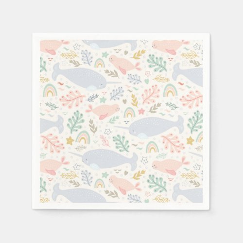 Watercolor Narwhal  Seal Pattern Napkins