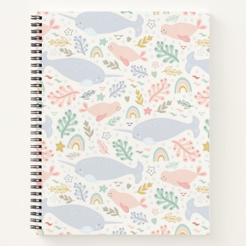 Watercolor Narwhal  Seal Pattern Notebook