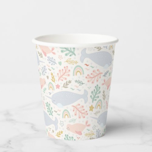 Watercolor Narwhal  Seal Pattern Paper Cups