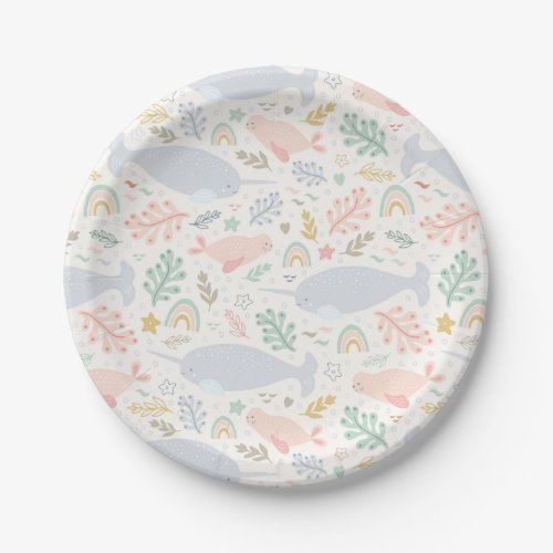 Watercolor Narwhal  Seal Pattern Paper Plates