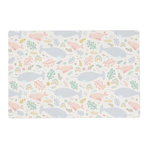Watercolor Narwhal & Seal Pattern Placemat
