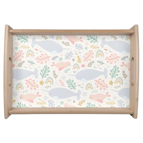 Watercolor Narwhal  Seal Pattern Serving Tray