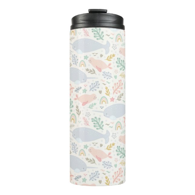 Watercolor Narwhal & Seal Pattern Thermal Tumbler (Front)