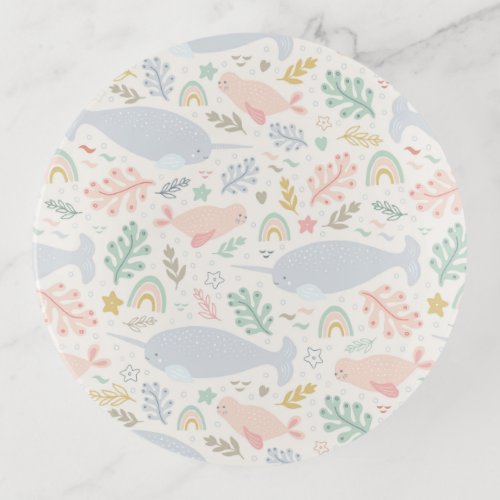 Watercolor Narwhal  Seal Pattern Trinket Tray