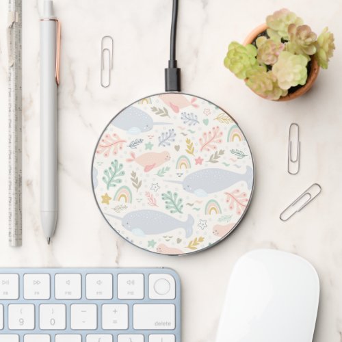 Watercolor Narwhal  Seal Pattern Wireless Charger