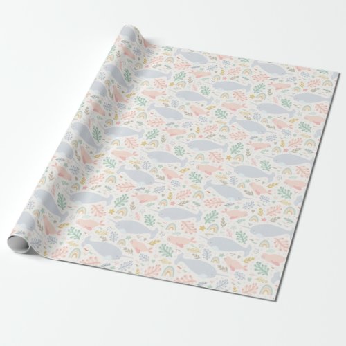 Watercolor Narwhal  Seal Pattern Wrapping Paper