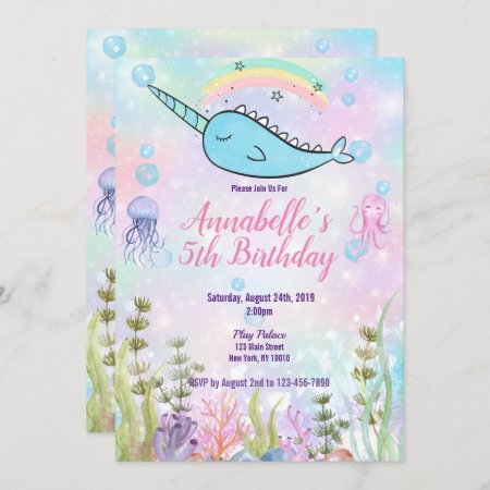 Watercolor Narwhal Under The Sea Invitation