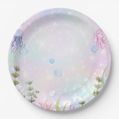 Watercolor Narwhal Under the Sea Paper Plates