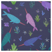 Watercolor Narwhal Under The Sea Purple Fabric