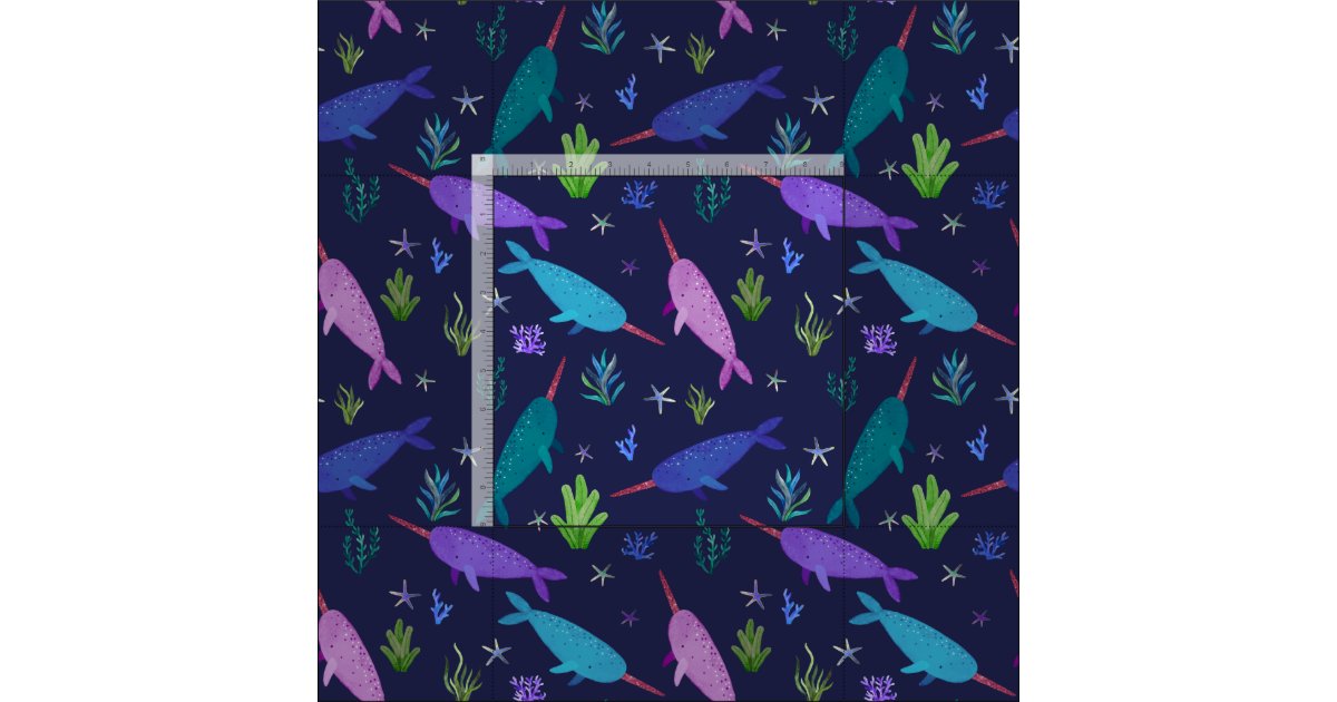 Watercolor Narwhal Under The Sea Purple Fabric | Zazzle