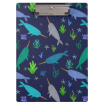 Watercolor Narwhals Under The Sea Gold Clipboard