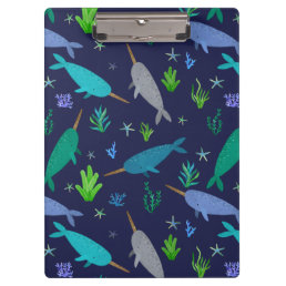 Watercolor Narwhals Under The Sea Gold Clipboard