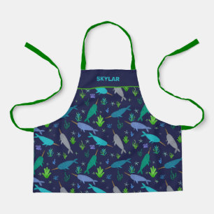 Watercolor Narwhals Under The Sea Gold Kids Apron