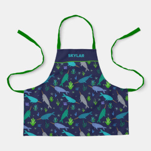 Watercolor Narwhals Under The Sea Gold Kids Apron