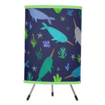 Watercolor Narwhals Under The Sea Gold Tripod Lamp