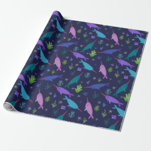 Watercolor Narwhals Under The Sea Gold Wrapping Paper