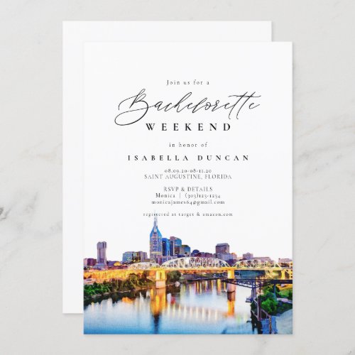 Watercolor Nashville Bachelorette Itinerary and Invitation
