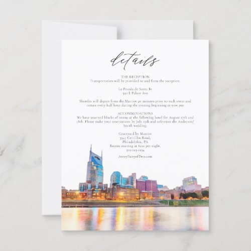 Watercolor Nashville Skyline Wedding Details Card