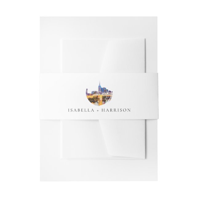 Watercolor Nashville Skyline Wedding  Invitation Belly Band (Front Example)