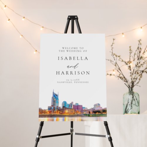 Watercolor Nashville Skyline Wedding Welcome Foam Board