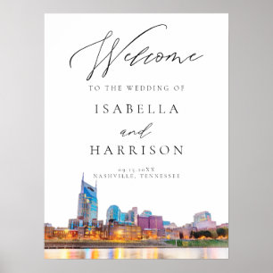 Watercolor Nashville Skyline Wedding Welcome Sign