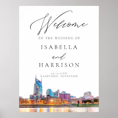 Watercolor Nashville Skyline Wedding Welcome Sign