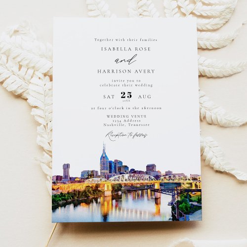 Watercolor Nashville Tennessee Skyline Wedding Invitation