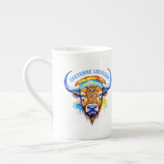 Watercolor Native American Bison Indian Headdress Bone China Mug