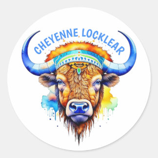 Watercolor Native American Bison Indian Headdress Classic Round Sticker