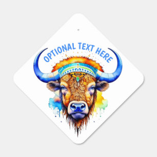 Watercolor Native American Bison Indian Headdress Metal Sign