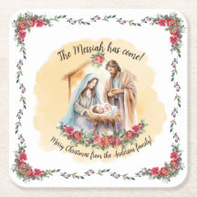 Watercolor nativity and roses customizable napkins