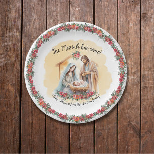Watercolor nativity and roses customizable paper plates