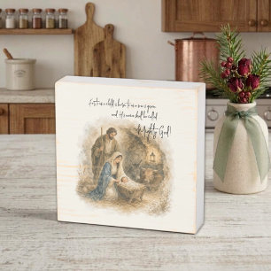 Watercolor Nativity Baby Jesus Mighty God Wooden Box Sign