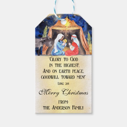 Watercolor Nativity Christmas Bible Verse Gift Tags
