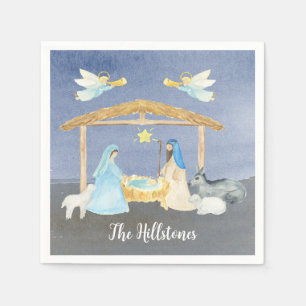 Watercolor Nativity Christmas Napkins