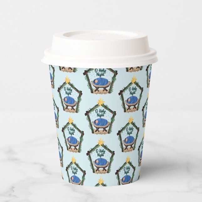 Watercolor Nativity Christmas Paper Cups (Left)